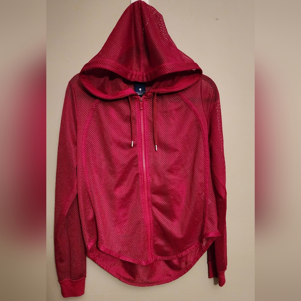 Nike Pink Fishnet Mesh Net Netted Hooded Hoodie Zip Sweater Jacket Swoosh Large